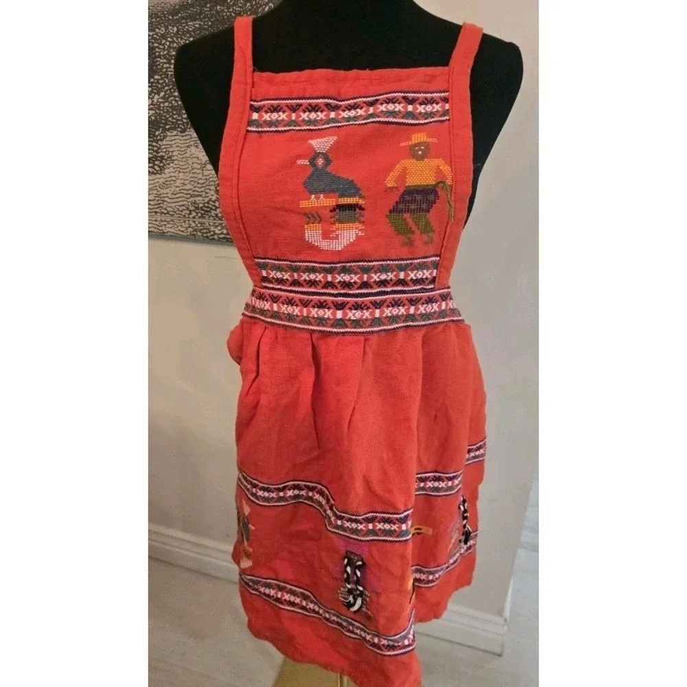 VTG‎ Guatemalan Handwoven Embroidered Apron Cross Stitch Folk Art Boho Chic